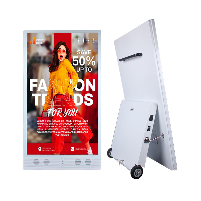 55 นิ้ว Outdoor Digital Signage แบตเตอรี่พกพาและจอ LCD โฆษณาแสดงผลสําหรับแคมเปญโฆษณากลางแจ้ง